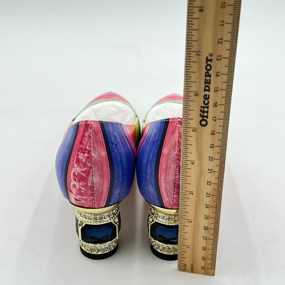 FSJ Rainbow Bridal Pointed Toe Chunky Block Low Heel Crystal Pumps Wedding Shoes - Picture 5 of 8